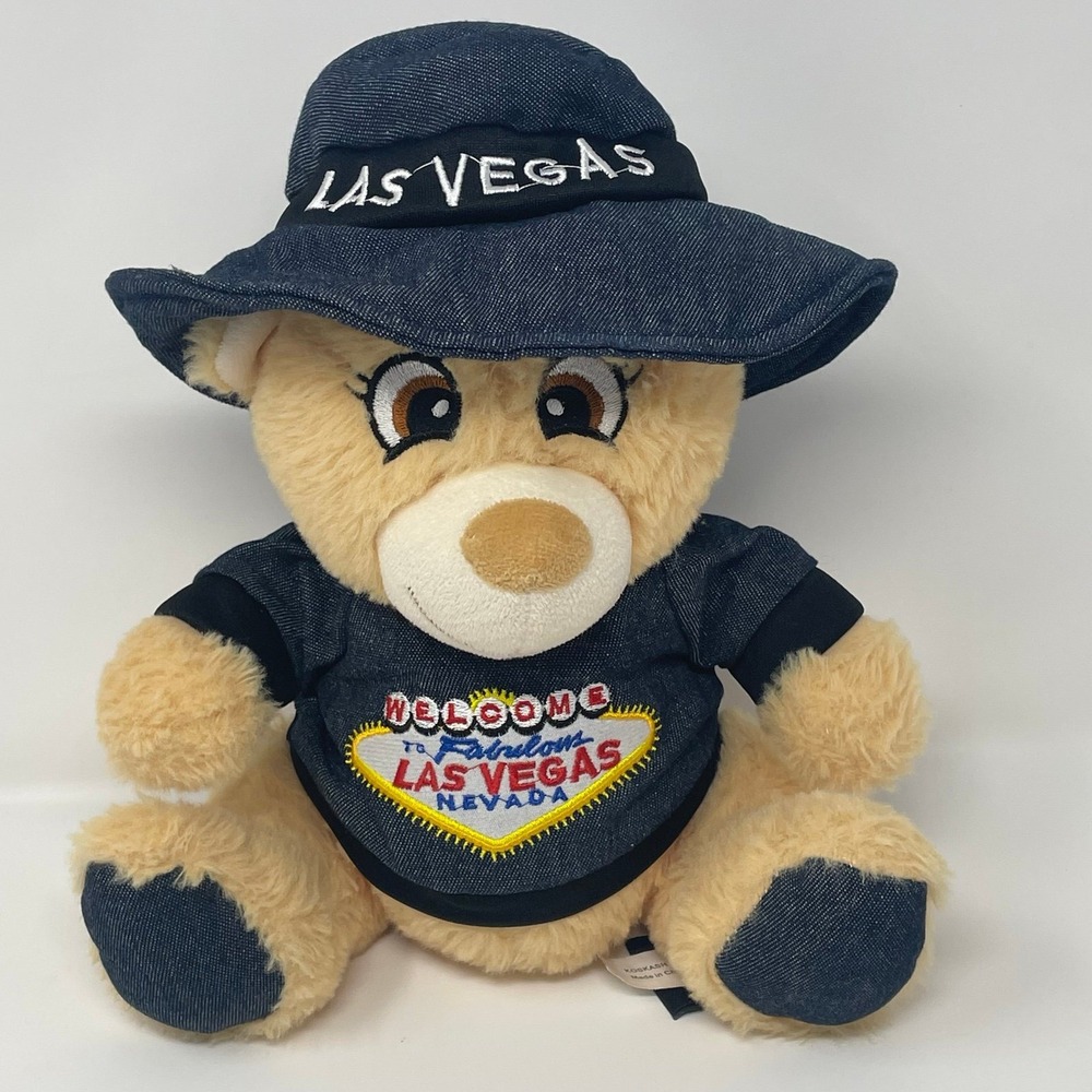 Las Vegas Souvenir‎ Teddy Bear Plush Koskash Denim Hat Shirt 11" Souvenir Toy
